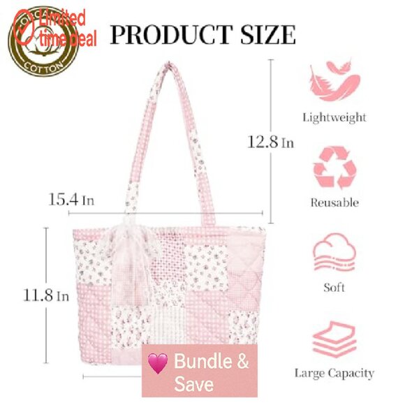 Quilted Tote Bag Lightweight Shoulder Purse Laptop Work Travel - Picture 6 of 8